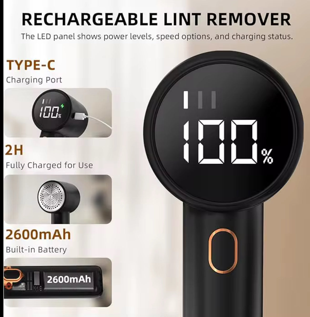 Rechargeable LED Display Lint Remover